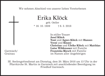 Traueranzeige von Erika Klöck von merkurtz