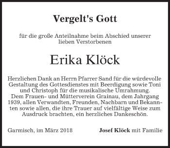 Traueranzeige von Erika Klöck von merkurtz