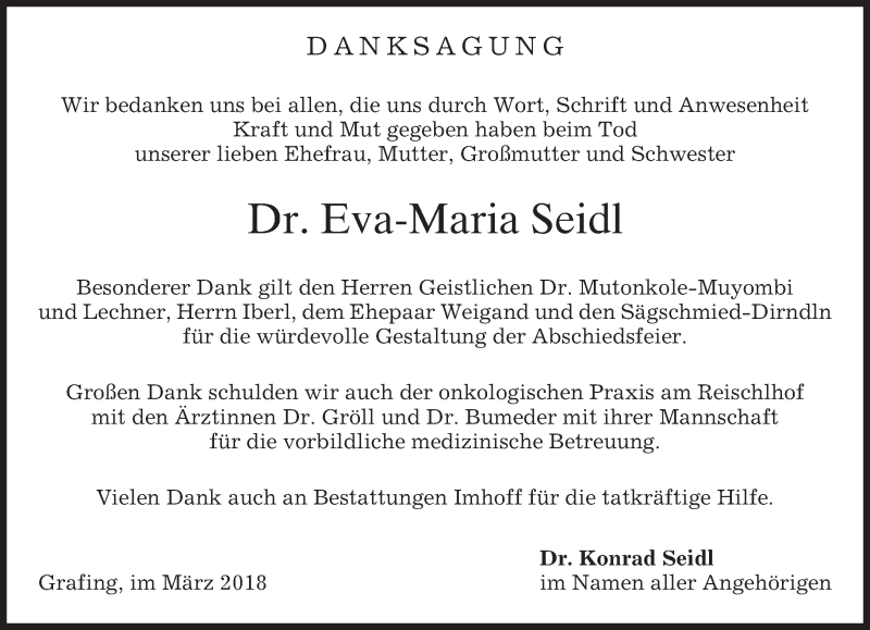  Traueranzeige für Eva-Maria Seidl vom 10.03.2018 aus merkurtz