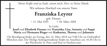 Traueranzeige von Franziska Leyrer