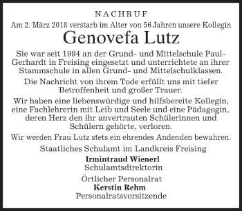 Traueranzeige von Genovefa Lutz von merkurtz