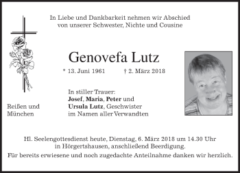 Traueranzeige von Genovefa Lutz von merkurtz