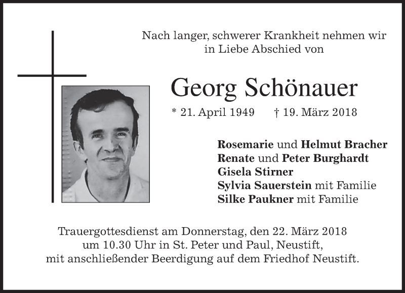  Traueranzeige für Georg Schönauer vom 21.03.2018 aus merkurtz