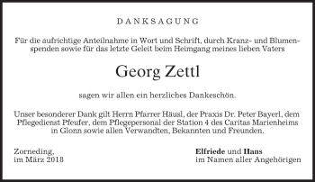 Traueranzeige von Georg Zettl von merkurtz