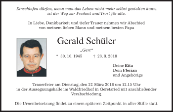 Traueranzeige von Gerald Schüler von merkurtz