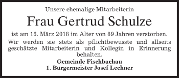 Traueranzeige von Gertrud Schulze von merkurtz