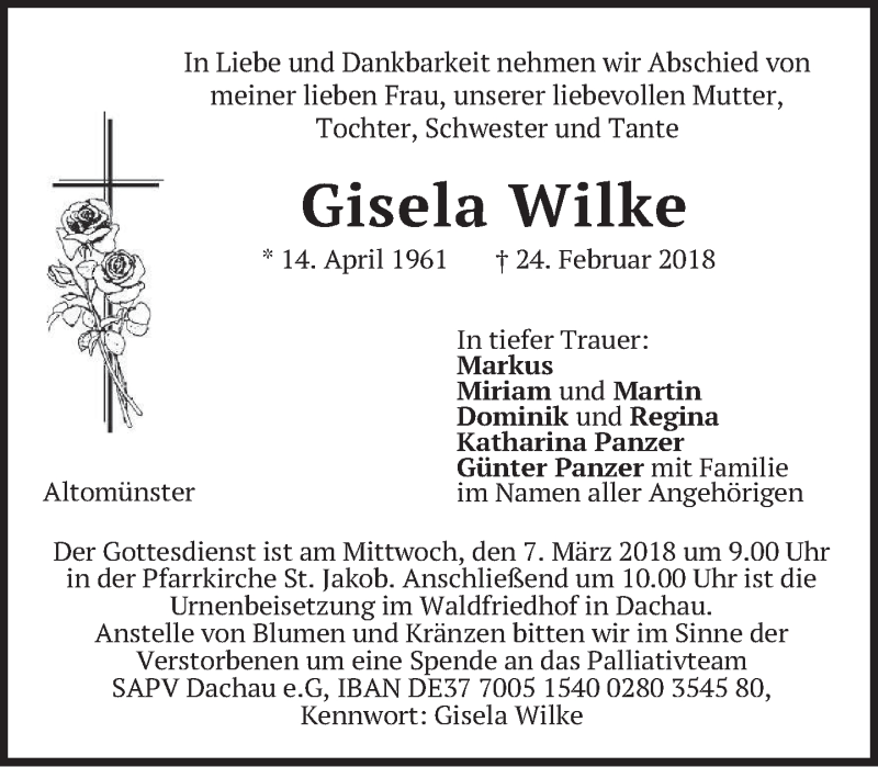 Traueranzeige für Gisela Wilke vom 03.03.2018 aus merkurtz