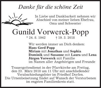 Traueranzeige von Gunild Vorwerck-Popp von merkurtz