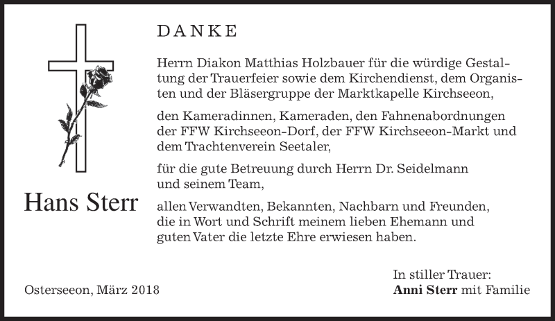 Traueranzeige für Hans Sterr vom 24.03.2018 aus merkurtz