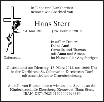 Traueranzeige von Hans Sterr von merkurtz
