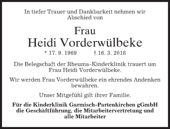 Traueranzeige von Heidi Vorderwülbeke von merkurtz