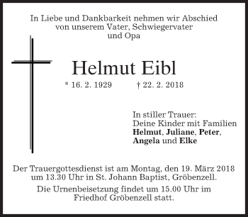 Traueranzeige von Helmut Eibl von merkurtz