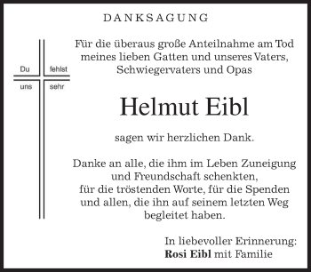 Traueranzeige von Helmut Eibl von merkurtz