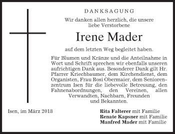 Traueranzeige von Irene Mader von merkurtz