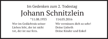 Traueranzeige von Johann Schnitzlein von merkurtz