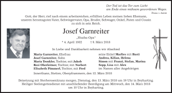 Traueranzeige von Josef Garnreiter