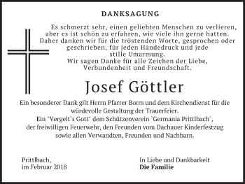 Traueranzeige von Josef Göttler