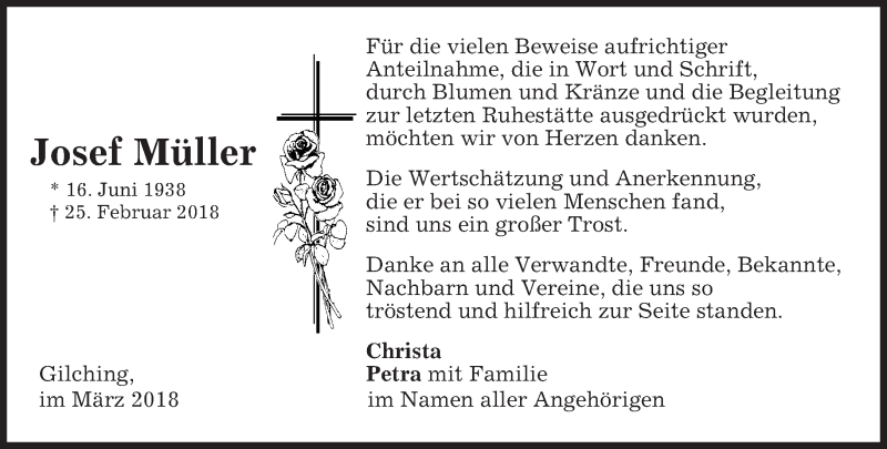  Traueranzeige für Josef Müller vom 07.03.2018 aus merkurtz