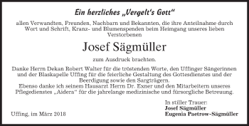 Traueranzeige von Josef Sägmüller von merkurtz