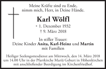 Traueranzeige von Karl Wölfl