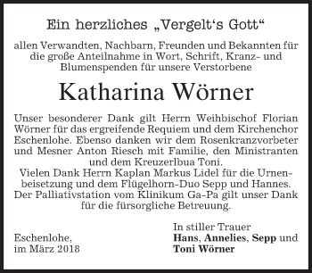 Traueranzeige von Katharina Wörner von merkurtz
