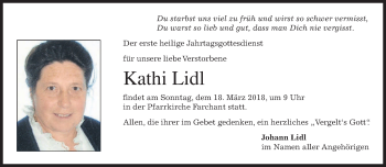 Traueranzeige von Kathi Lidl von merkurtz