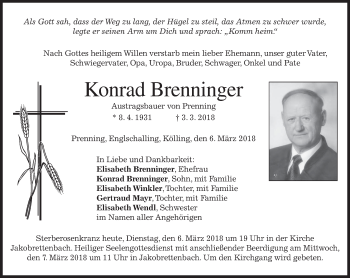 Traueranzeige von Konrad Brenninger von merkurtz