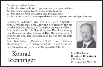 Traueranzeige von Konrad Brenninger von merkurtz