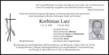 Traueranzeige von Korbinian Lutz von merkurtz
