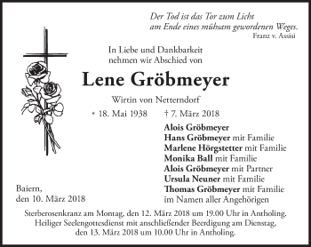 Traueranzeige von Lene Gröbmeyer