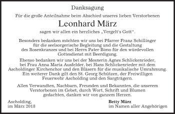Traueranzeige von Leonhard März von merkurtz