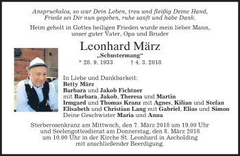 Traueranzeige von Leonhard März von merkurtz