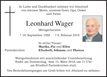 Traueranzeige von Leonhard Wager von merkurtz