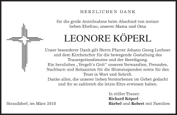 Traueranzeige von Leonore Köperl von merkurtz