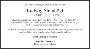 Traueranzeige von Ludwig Steinhögl von merkurtz