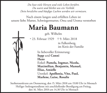 Traueranzeige von Maria Baumann