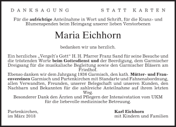 Traueranzeige von Maria Eichhorn von merkurtz