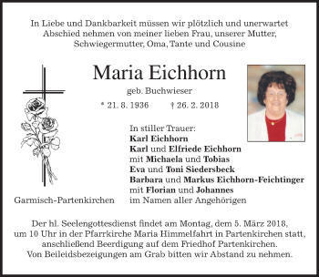 Traueranzeige von Maria Eichhorn von merkurtz