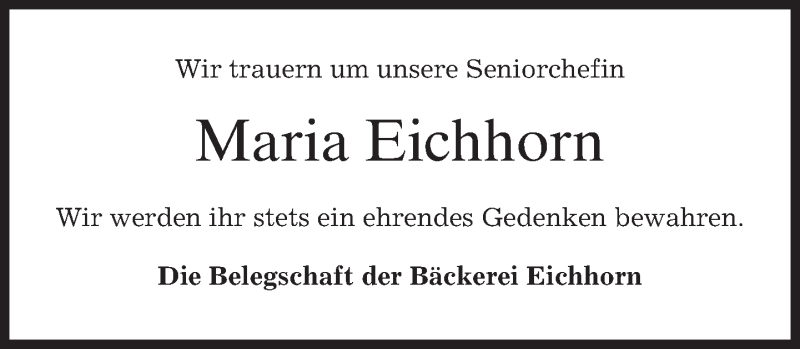  Traueranzeige für Maria Eichhorn vom 02.03.2018 aus merkurtz