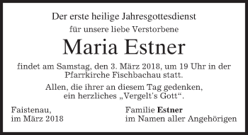 Traueranzeige von Maria Estner von merkurtz