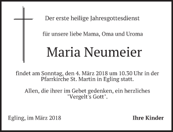 Traueranzeige von Maria Neumeier von merkurtz