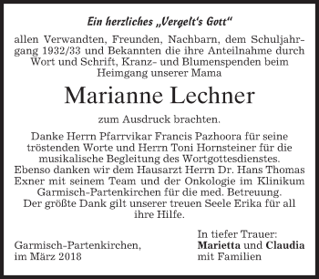 Traueranzeige von Marianne Lechner von merkurtz