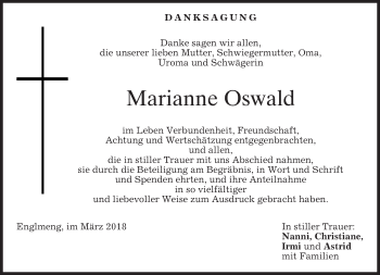 Traueranzeige von Marianne Oswald von merkurtz