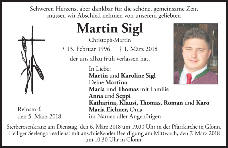  Traueranzeige für Martin Sigl vom 05.03.2018 aus merkurtz