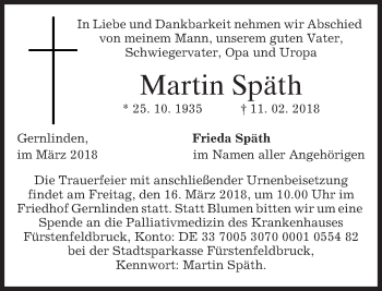Traueranzeige von Martin Späth von merkurtz