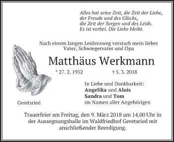 Traueranzeige von Matthäus Werkmann von merkurtz
