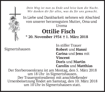 Traueranzeige von Ottilie Fisch von merkurtz
