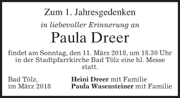 Traueranzeige von Paula Dreer von merkurtz