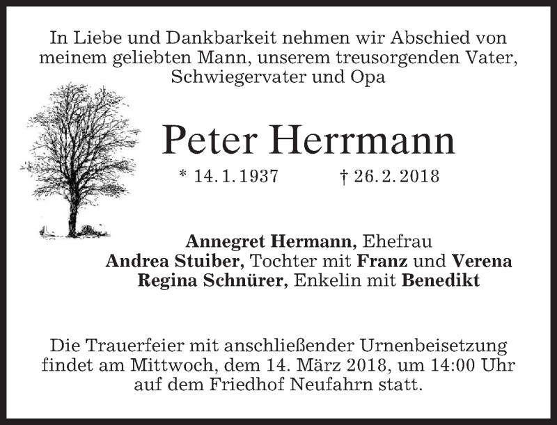  Traueranzeige für Peter Herrmann vom 10.03.2018 aus merkurtz