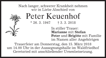 Traueranzeige von Peter Keuenhof von merkurtz